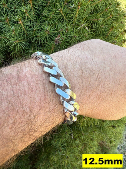 Monaco Cuban Bracelet HOLLOW - Rhodium Finish 925 Sterling Silver - 7"-9" - 9mm-15mm