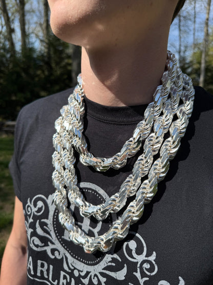 MONSTER Rope Chain Necklace - 925 Sterling Silver - 20"-30" - 16.5mm