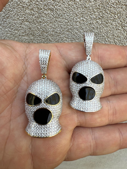 MOISSANITE Ski Mask Goon Iced Out Pendant - 14k Yellow Gold Vermeil Or 925 Silver - Medium 1.75"