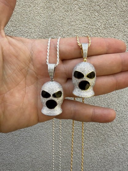 MOISSANITE Ski Mask Goon Iced Out Pendant - 14k Yellow Gold Vermeil Or 925 Silver - Medium 1.75"
