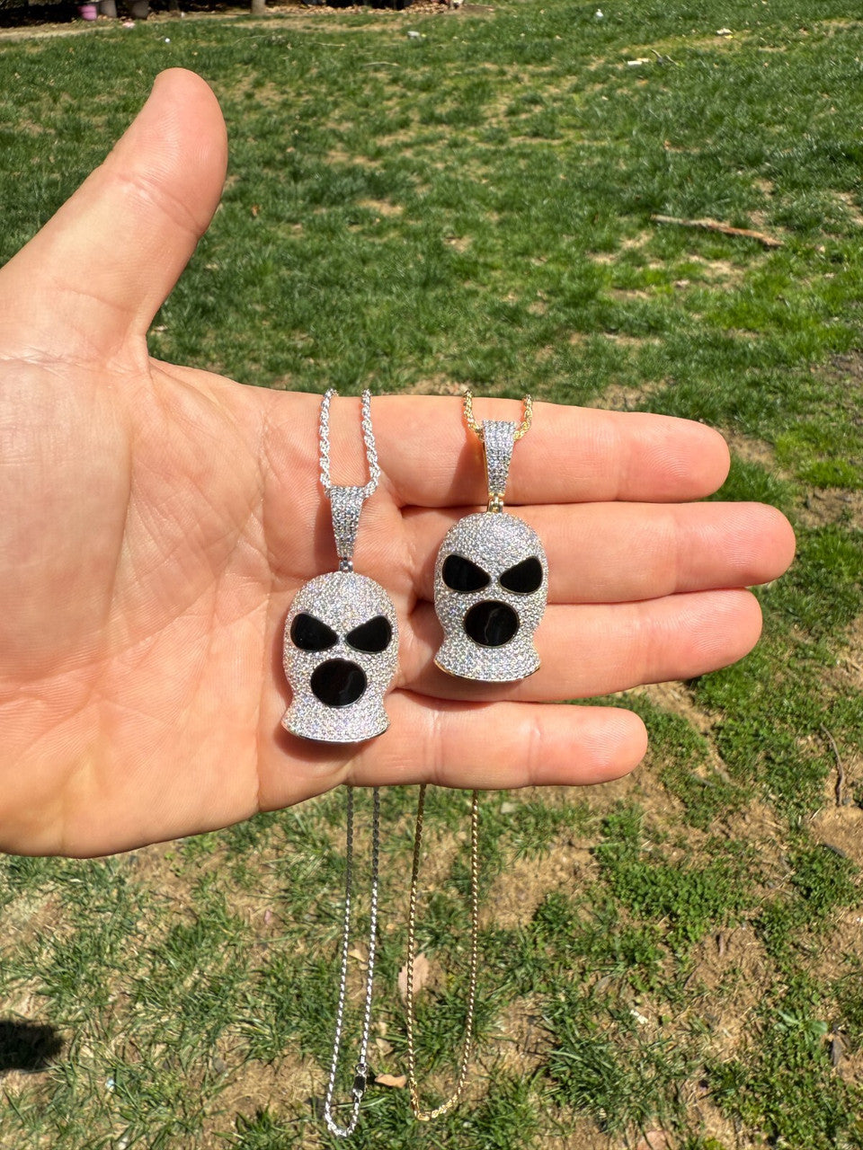 MOISSANITE Ski Mask Goon Iced Out Pendant - 14k Yellow Gold Vermeil Or 925 Silver - Medium 1.75"