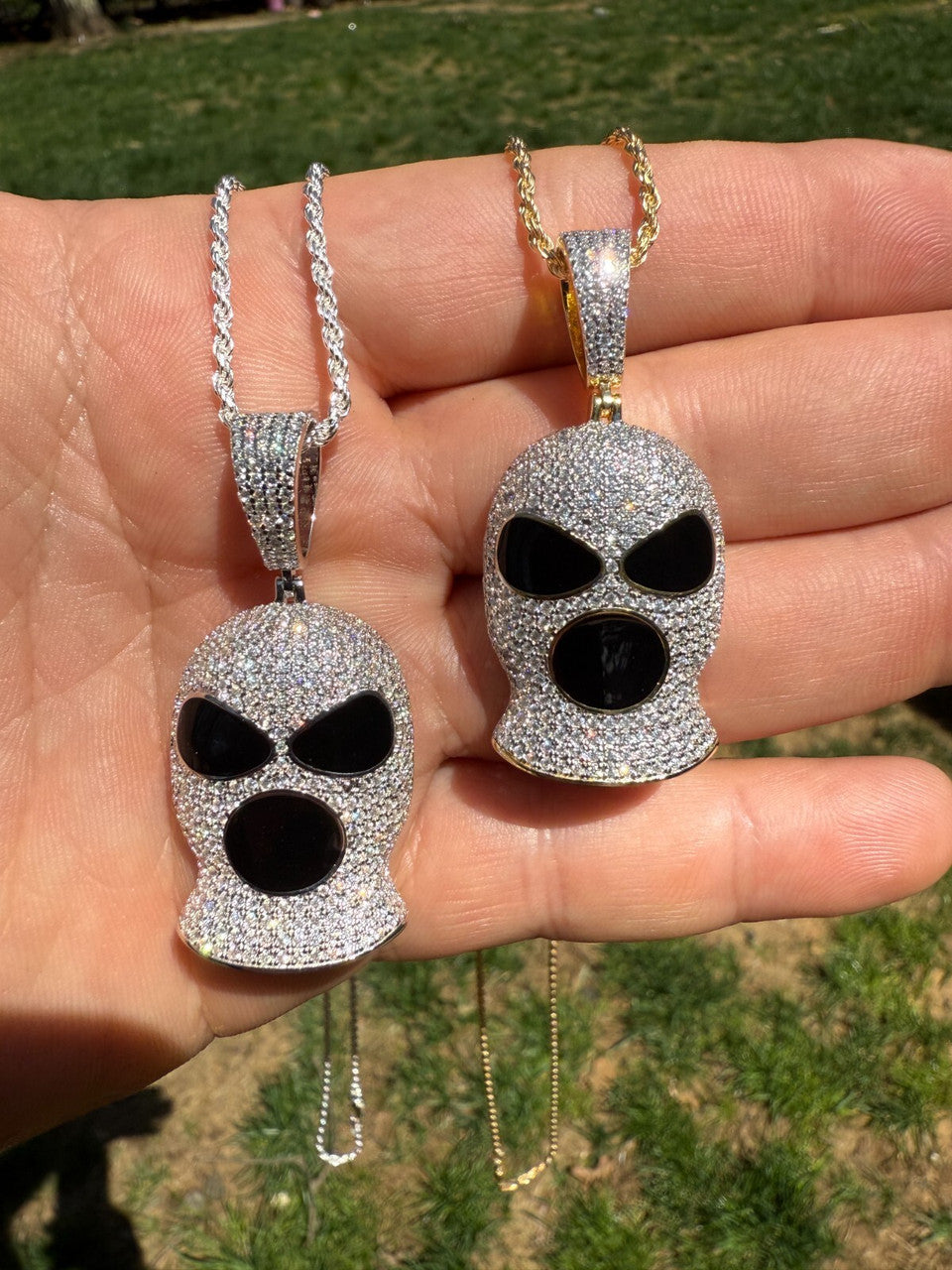 MOISSANITE Ski Mask Goon Iced Out Pendant - 14k Yellow Gold Vermeil Or 925 Silver - Medium 1.75"