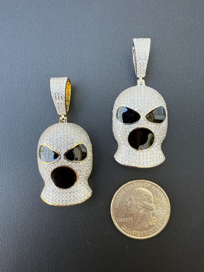 MOISSANITE Ski Mask Goon Iced Out Pendant - 14k Yellow Gold Vermeil Or 925 Silver - Medium 1.75"