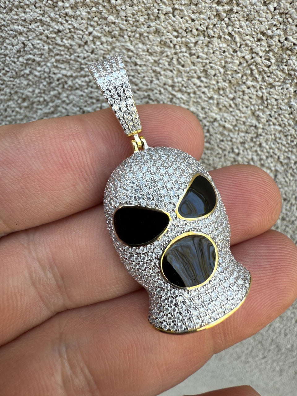 MOISSANITE Ski Mask Goon Iced Out Pendant - 14k Yellow Gold Vermeil Or 925 Silver - Medium 1.75"