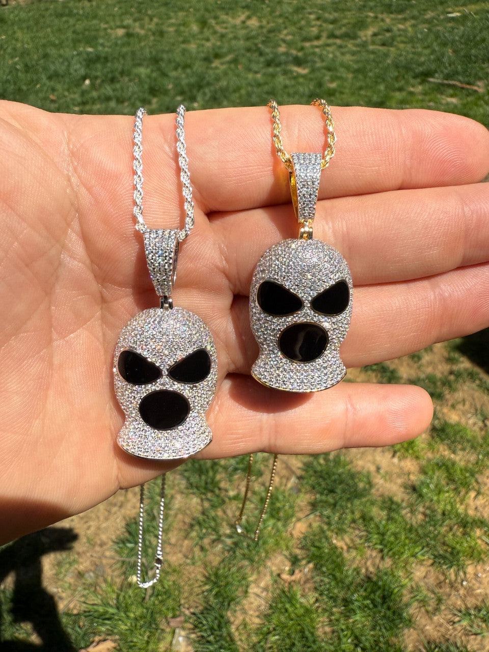 MOISSANITE Ski Mask Goon Iced Out Pendant - 14k Yellow Gold Vermeil Or 925 Silver - Medium 1.75"