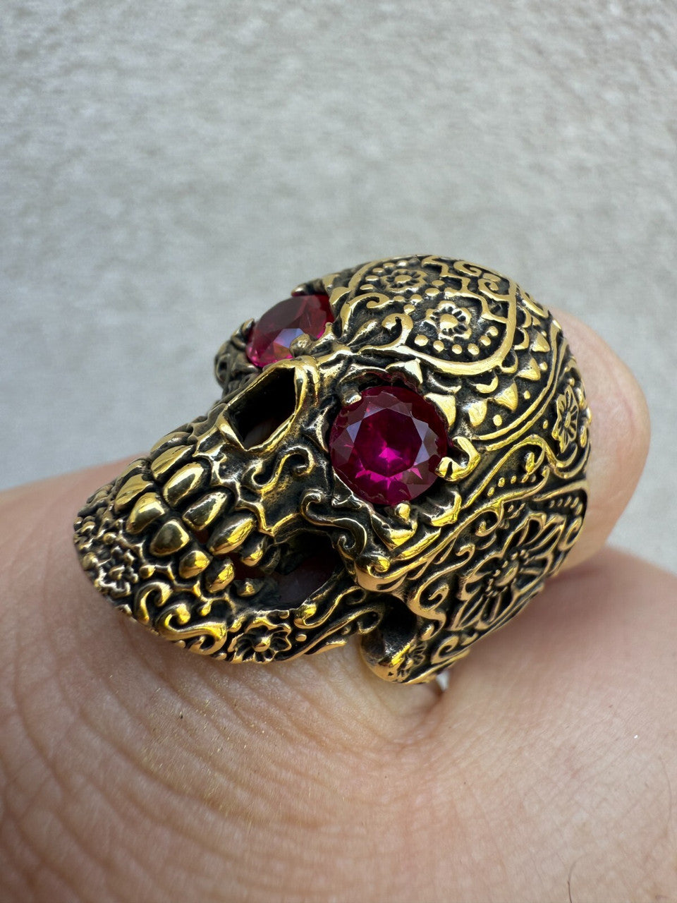 Sugar Skull & Roses Ring - 14k Gold Vermeil 925 Silver Oxidized