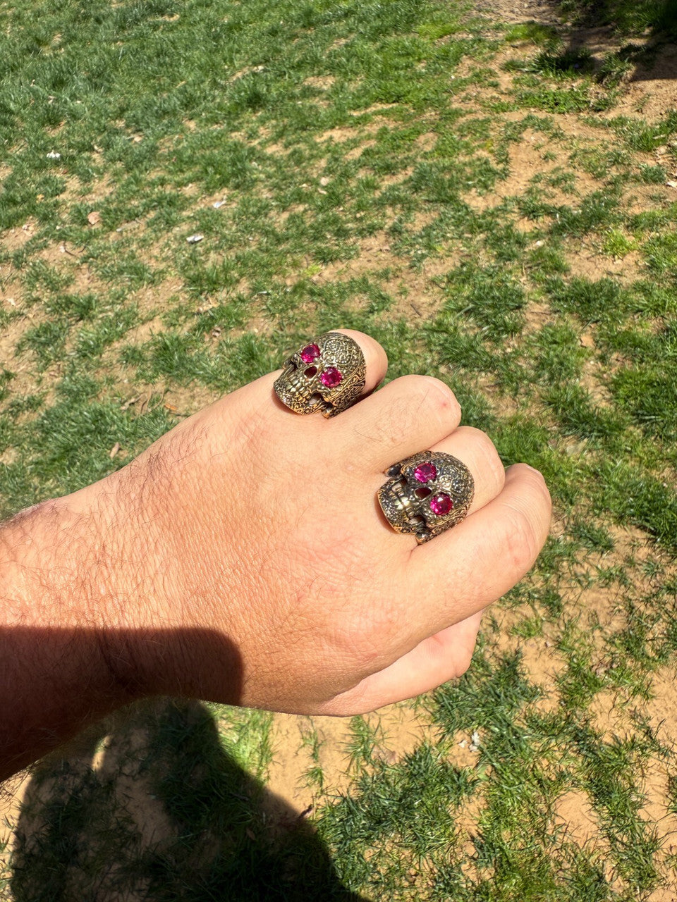 Sugar Skull & Roses Ring - 14k Gold Vermeil 925 Silver Oxidized