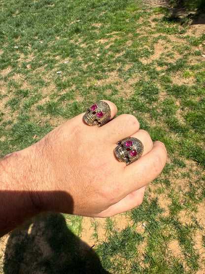 Sugar Skull & Roses Ring - 14k Gold Vermeil 925 Silver Oxidized