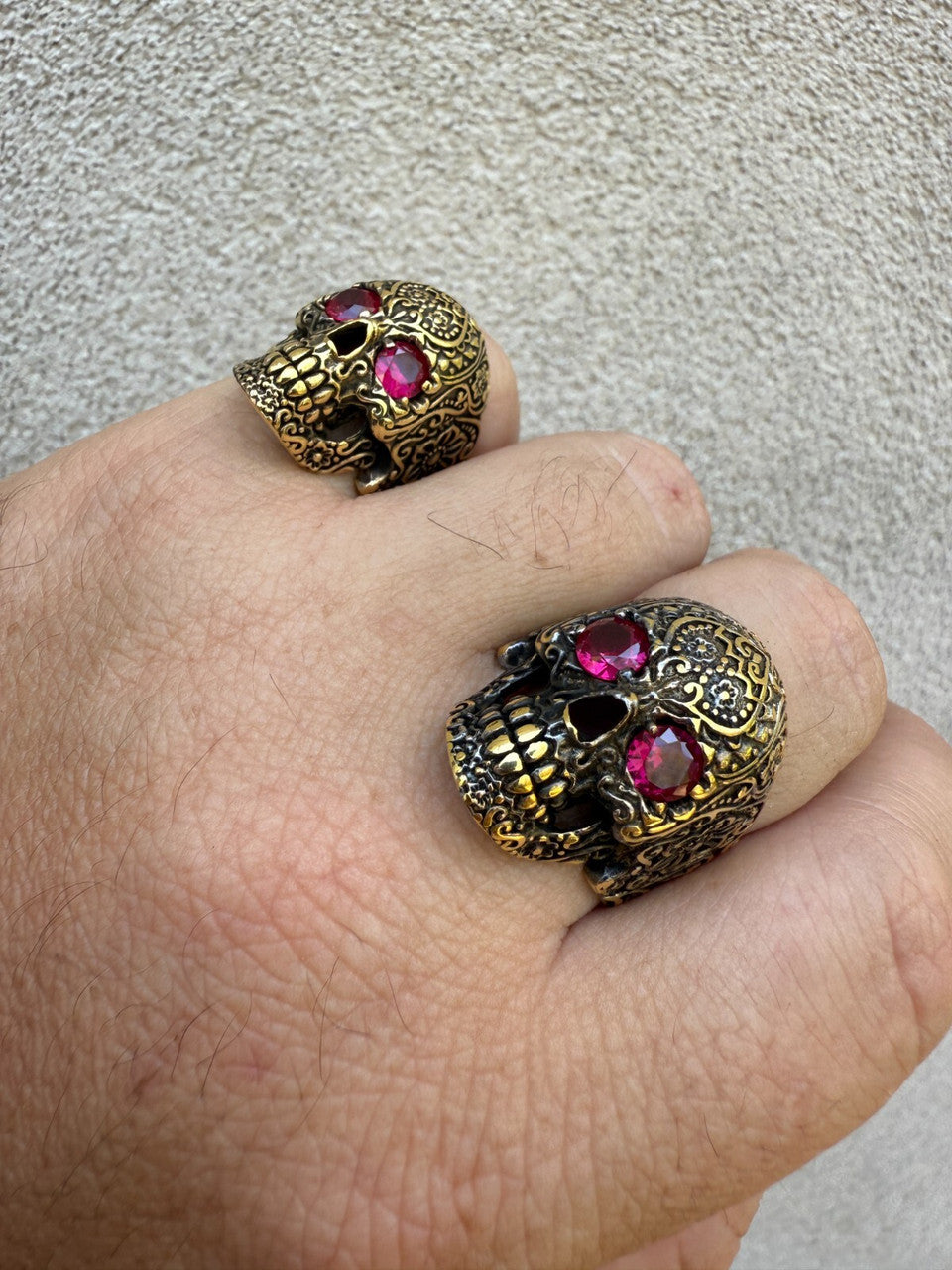 Sugar Skull & Roses Ring - 14k Gold Vermeil 925 Silver Oxidized