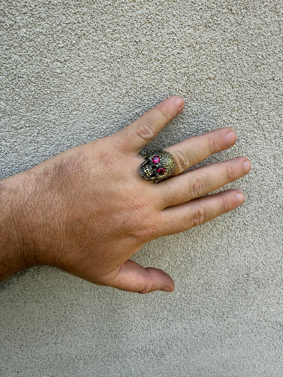 Sugar Skull & Roses Ring - 14k Gold Vermeil 925 Silver Oxidized