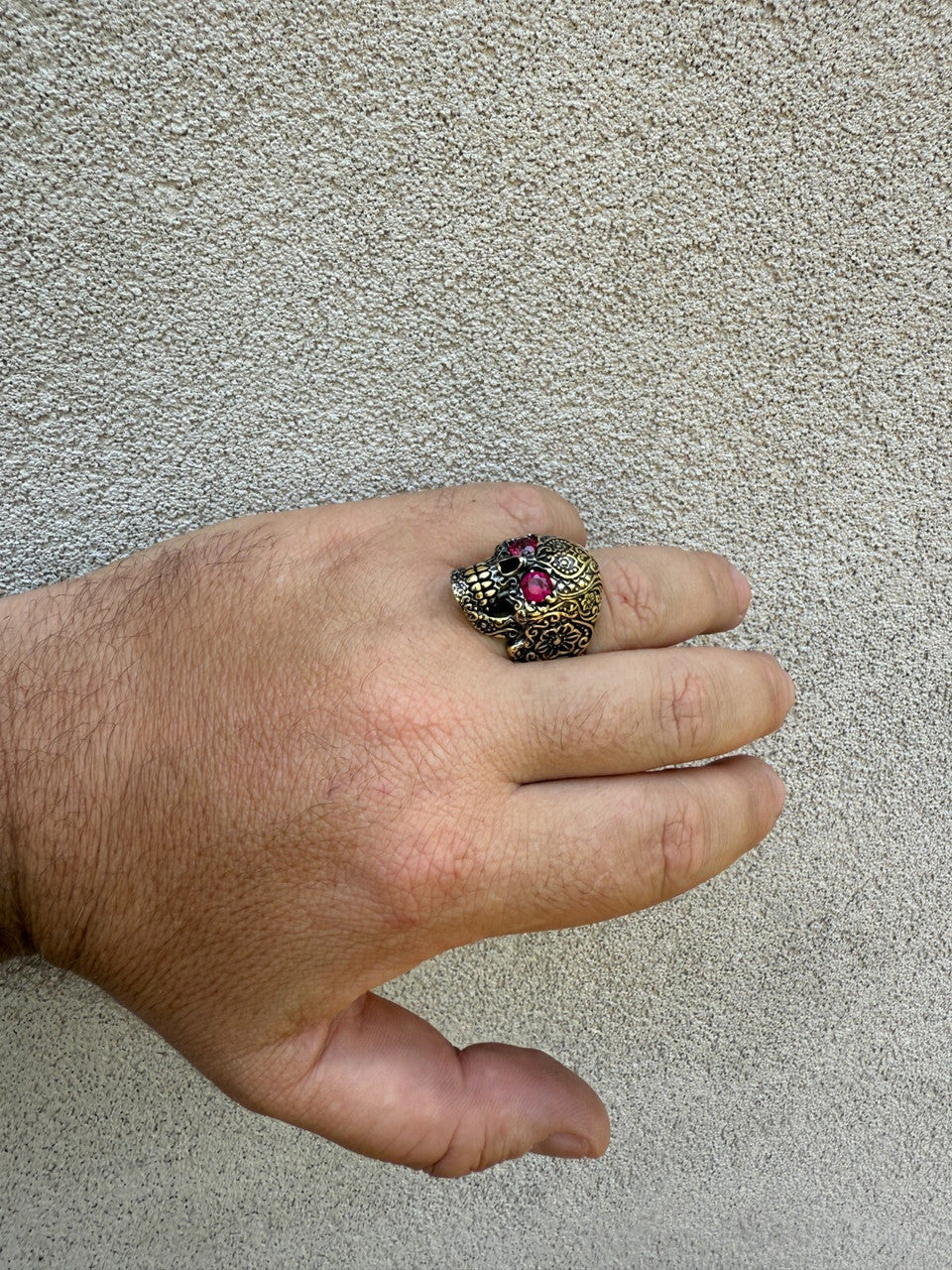 Sugar Skull & Roses Ring - 14k Gold Vermeil 925 Silver Oxidized