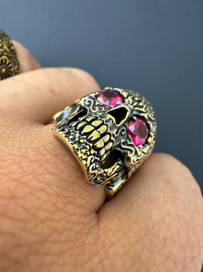 Sugar Skull & Roses Ring - 14k Gold Vermeil 925 Silver Oxidized