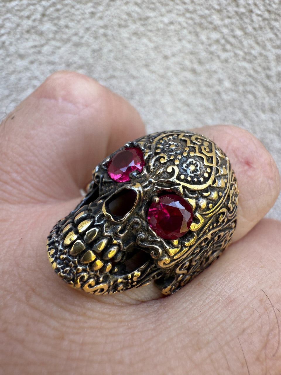 Sugar Skull & Roses Ring - 14k Gold Vermeil 925 Silver Oxidized