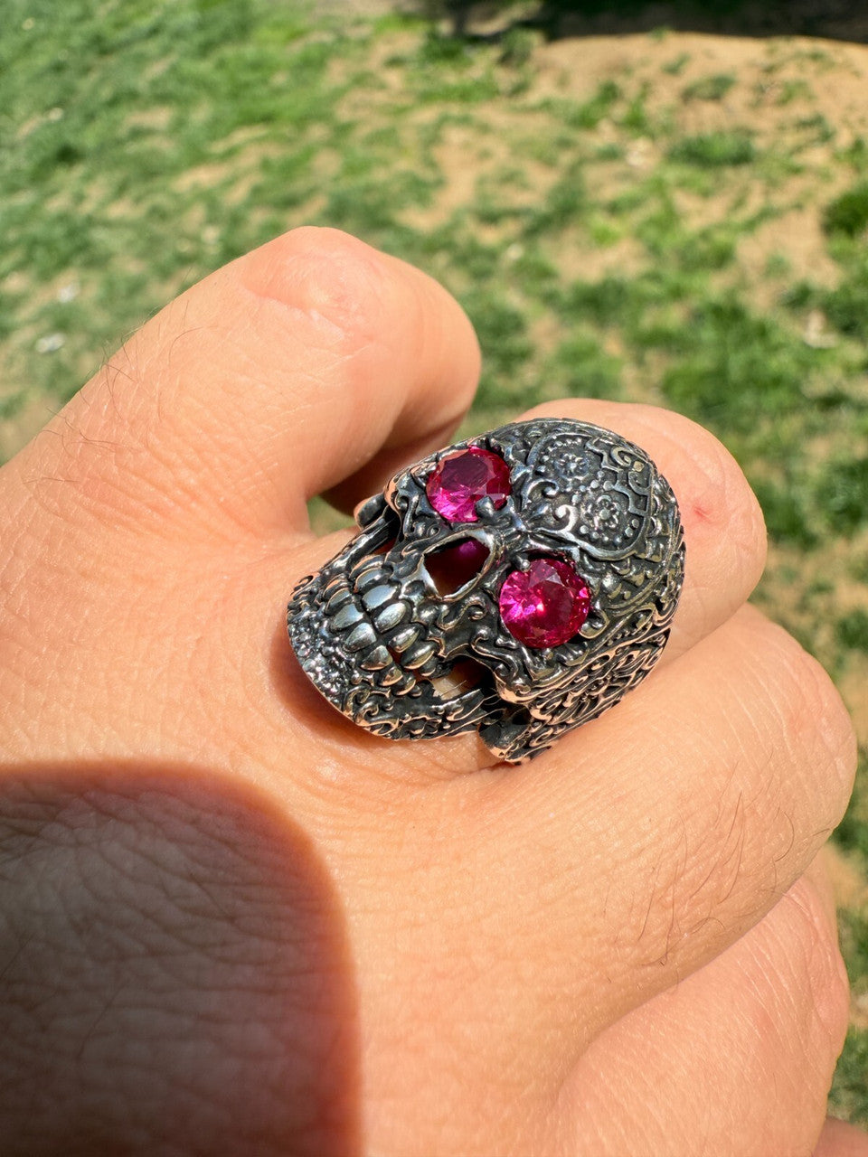 Sugar Skull & Roses Ring - 925 Silver Oxidized