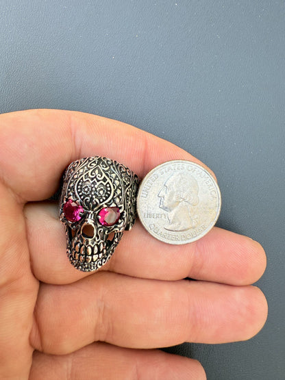 Sugar Skull & Roses Ring - 925 Silver Oxidized