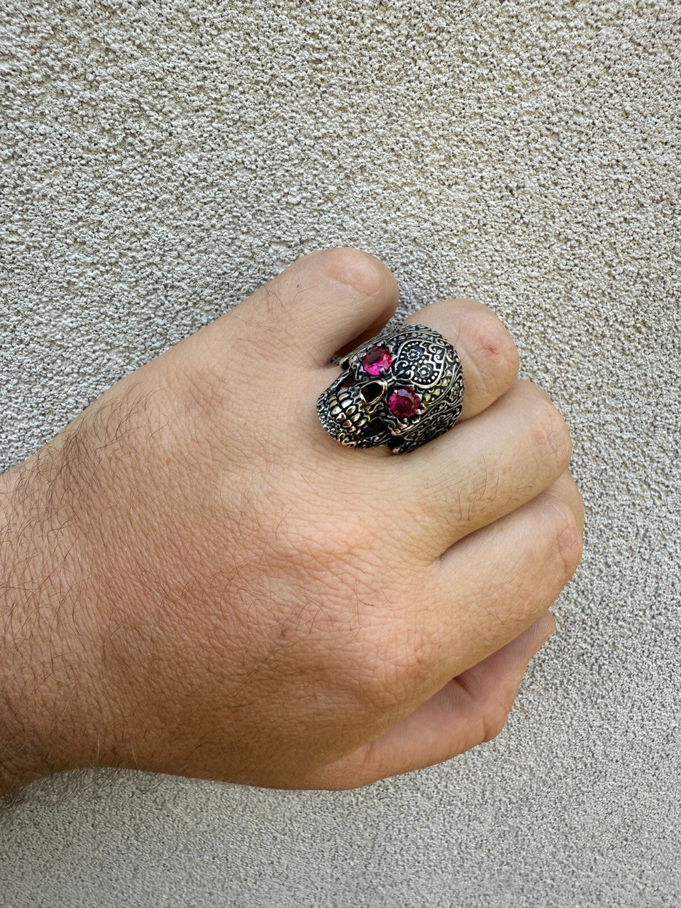 Sugar Skull & Roses Ring - 925 Silver Oxidized