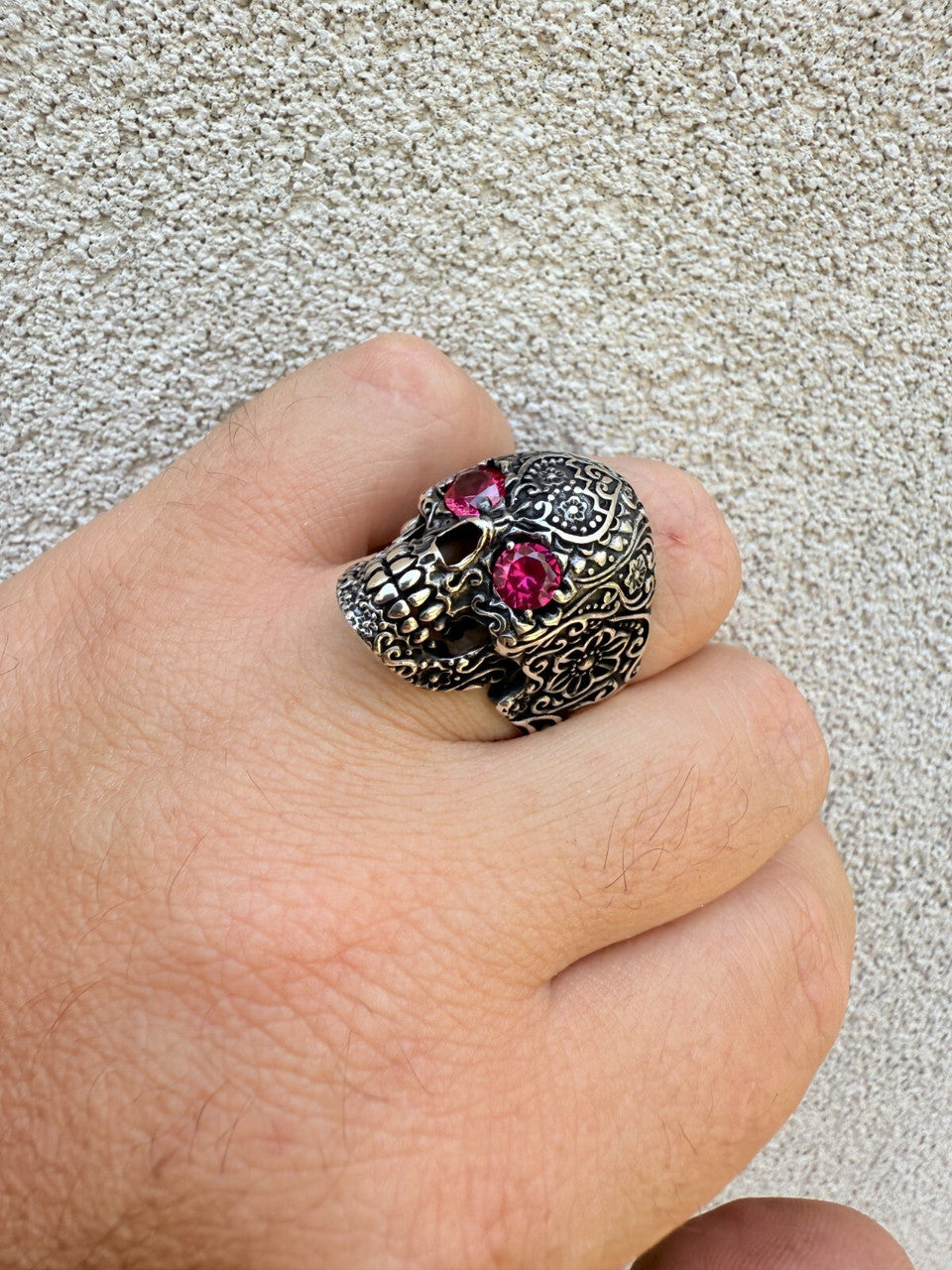 Sugar Skull & Roses Ring - 925 Silver Oxidized