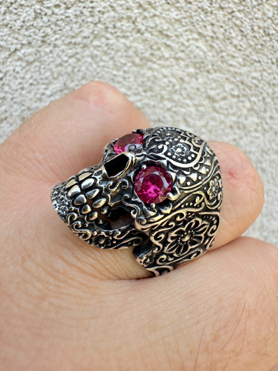 Sugar Skull & Roses Ring - 925 Silver Oxidized