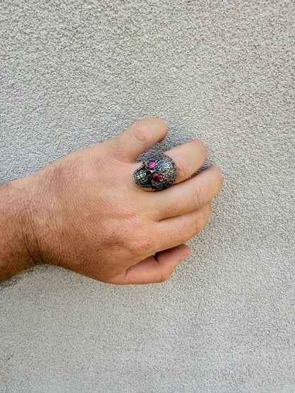 Sugar Skull & Roses Ring - 925 Silver Oxidized