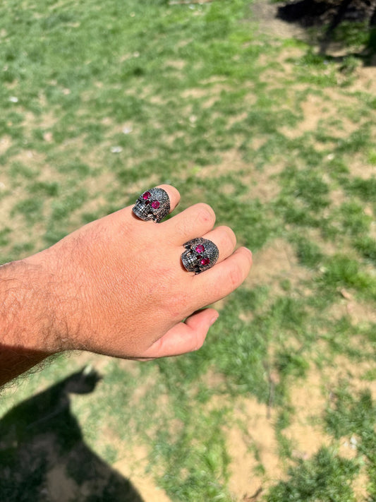 Sugar Skull & Roses Ring - 925 Silver Oxidized