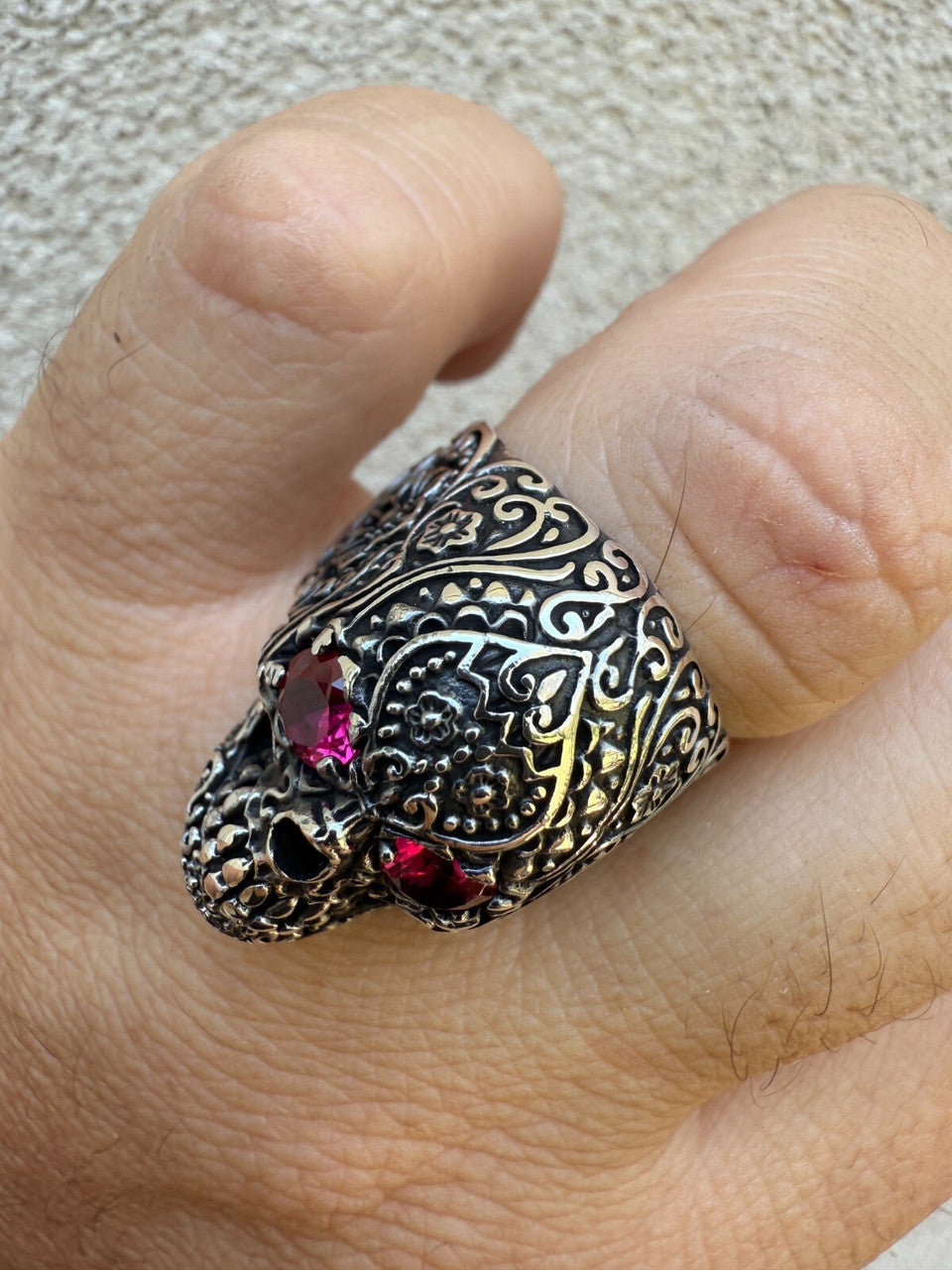 Sugar Skull & Roses Ring - 925 Silver Oxidized