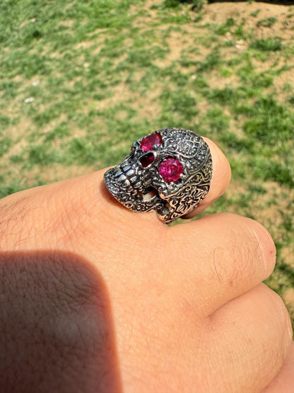 Sugar Skull & Roses Ring - 925 Silver Oxidized