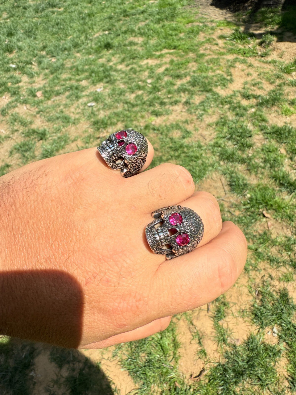 Sugar Skull & Roses Ring - 925 Silver Oxidized