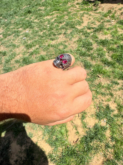 Sugar Skull & Roses Ring - 925 Silver Oxidized