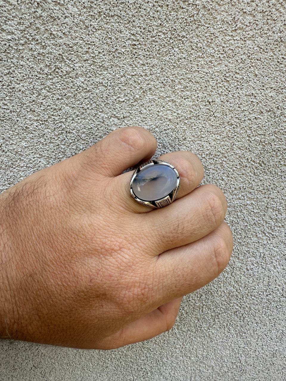 Wealth Ring - 925 Silver Oxidized - Genuine Agate Stone