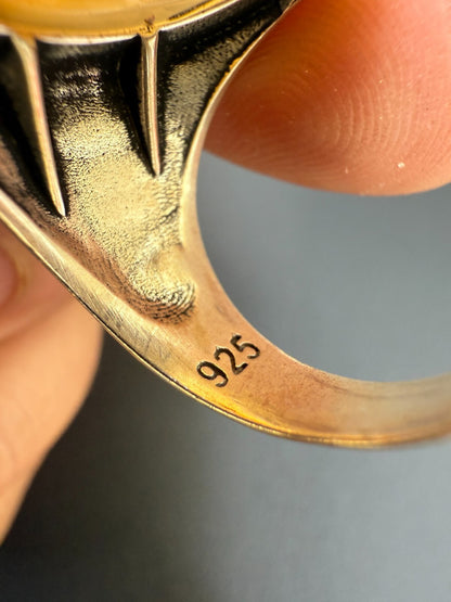 Wealth Ring - 925 Silver Oxidized - Genuine Agate Stone