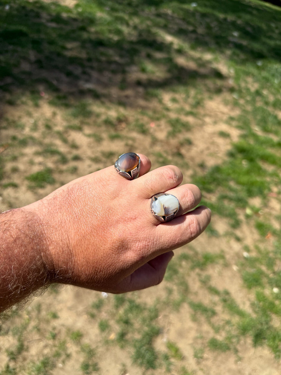 Wealth Ring - 925 Silver Oxidized - Genuine Agate Stone