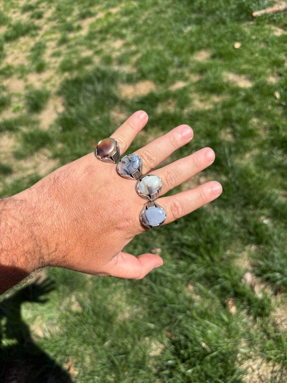 Wealth Ring - 925 Silver Oxidized - Genuine Agate Stone