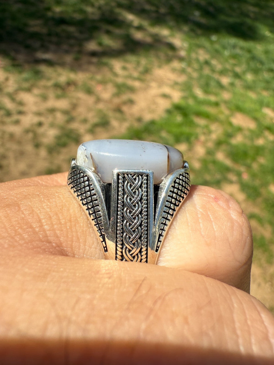 Wealth Ring - 925 Silver Oxidized - Genuine Agate Stone