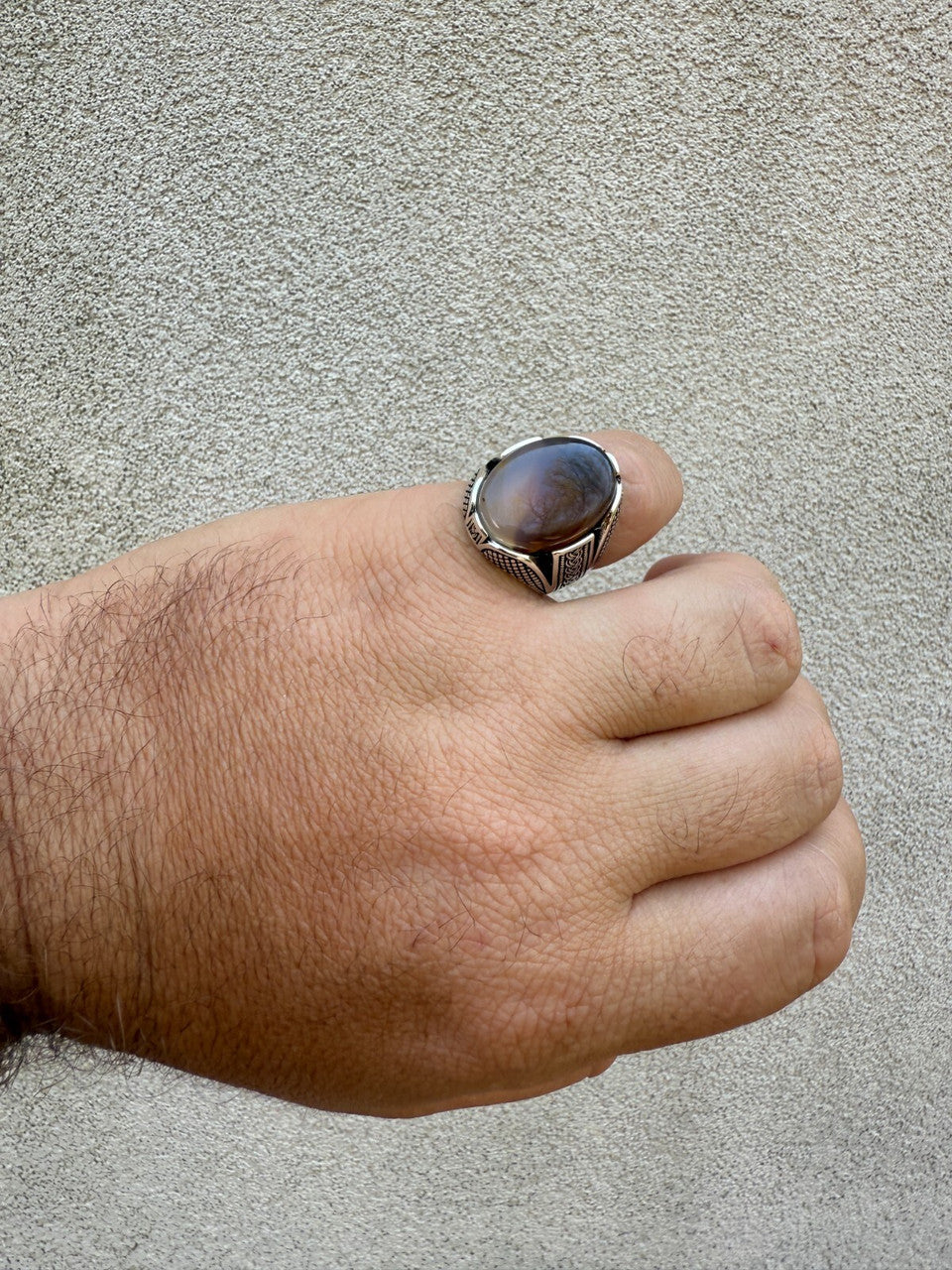 Wealth Ring - 925 Silver Oxidized - Genuine Agate Stone