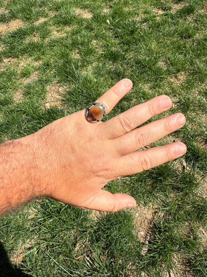 Wealth Ring - 925 Silver Oxidized - Genuine Agate Stone