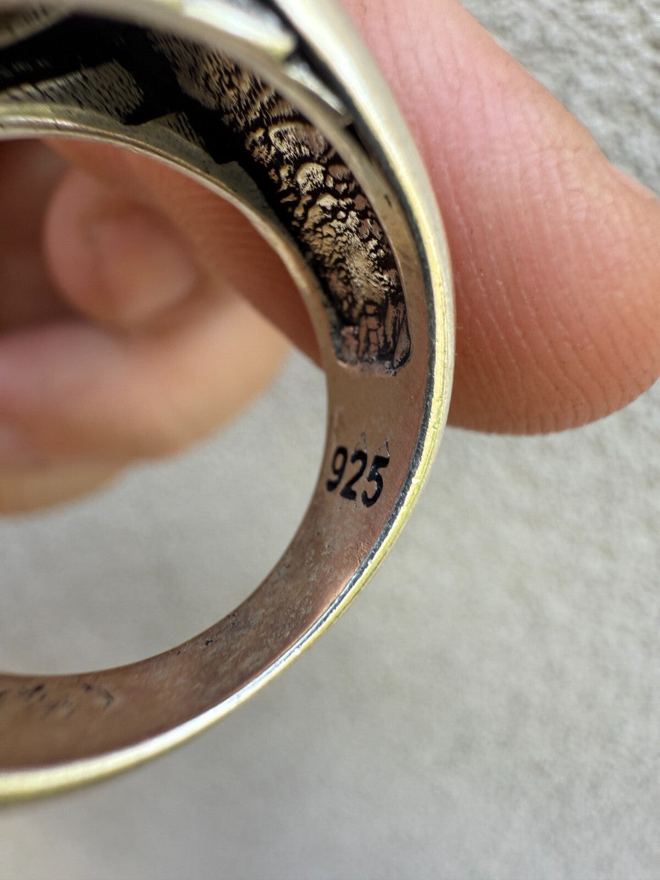 Classic Stone Eye Ring - 925 Silver Oxidized - Genuine Agate Stone