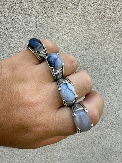 Classic Stone Eye Ring - 925 Silver Oxidized - Genuine Agate Stone