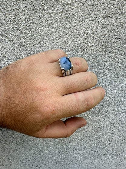 Classic Stone Eye Ring - 925 Silver Oxidized - Genuine Agate Stone