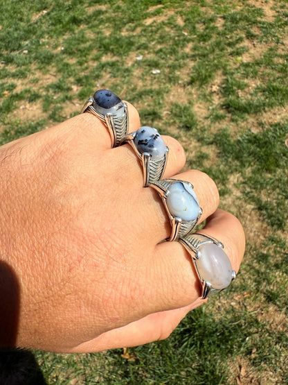 Classic Stone Eye Ring - 925 Silver Oxidized - Genuine Agate Stone