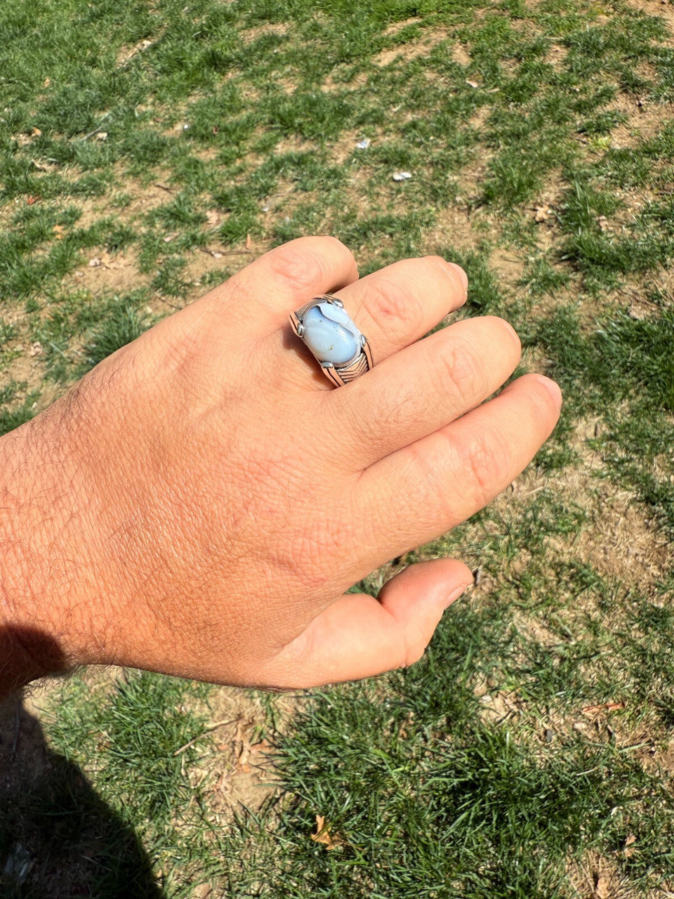 Classic Stone Eye Ring - 925 Silver Oxidized - Genuine Agate Stone