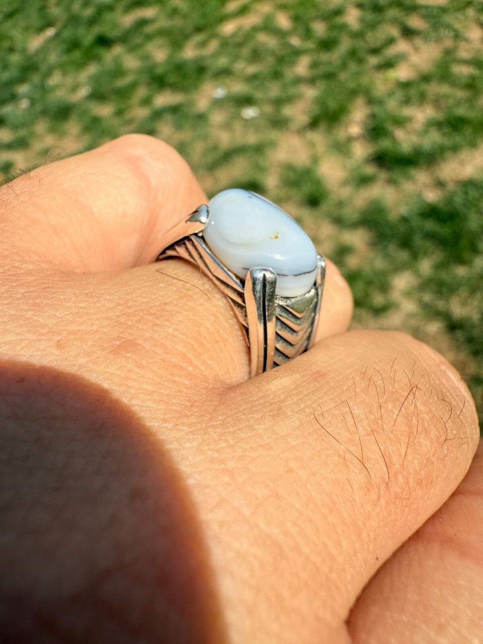 Classic Stone Eye Ring - 925 Silver Oxidized - Genuine Agate Stone