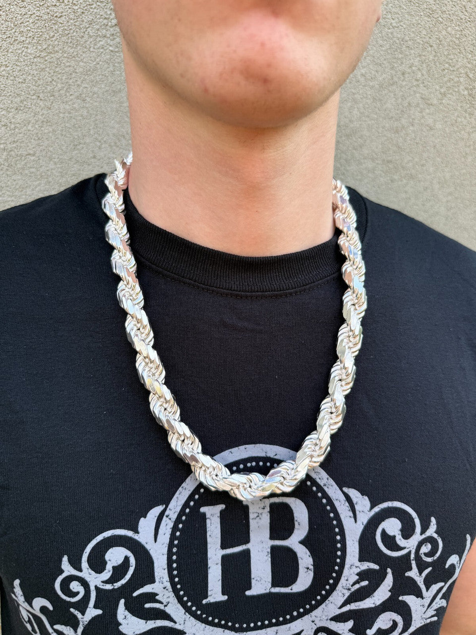 BIGGEST BOSS Rope Chain Necklace - 925 Sterling Silver - 18"-30" - 12.5mm