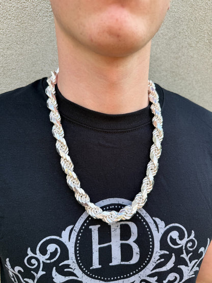 BIGGEST BOSS Rope Chain Necklace - 925 Sterling Silver - 18"-30" - 12.5mm