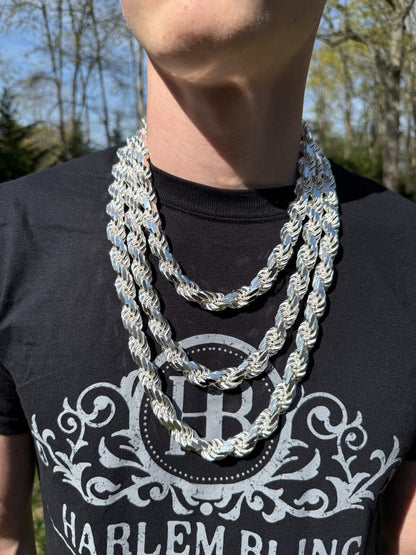 BIGGEST BOSS Rope Chain Necklace - 925 Sterling Silver - 18"-30" - 12.5mm