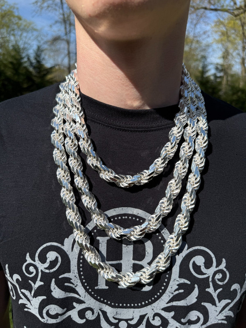Genuine 925 Sterling Silver Diamond Cut Rope Chain Necklace – Made In Italy (Lobster Claw Closure)