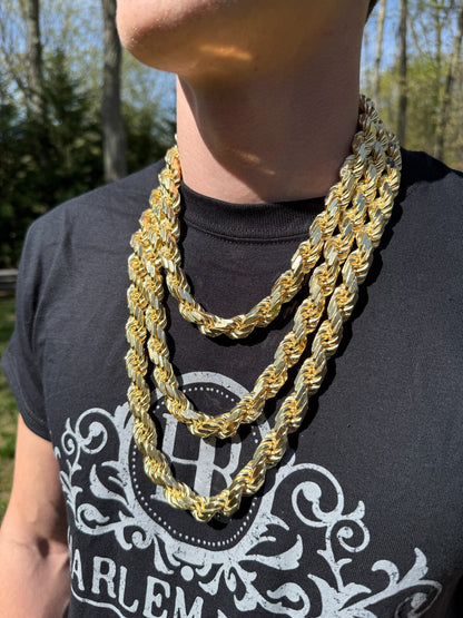 BIGGEST BOSS Rope Chain Necklace - 14k Gold Vermeil 925 Sterling Silver - 18"-30" - 12.5mm