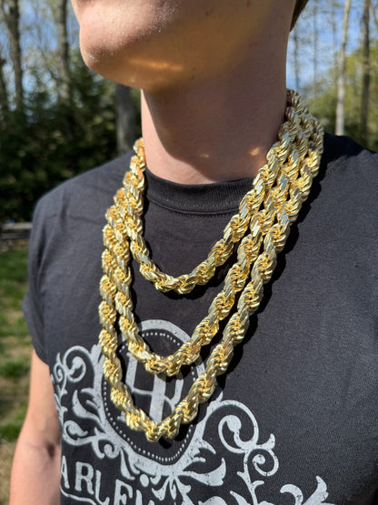 BIGGEST BOSS Rope Chain Necklace - 14k Gold Vermeil 925 Sterling Silver - 18"-30" - 12.5mm