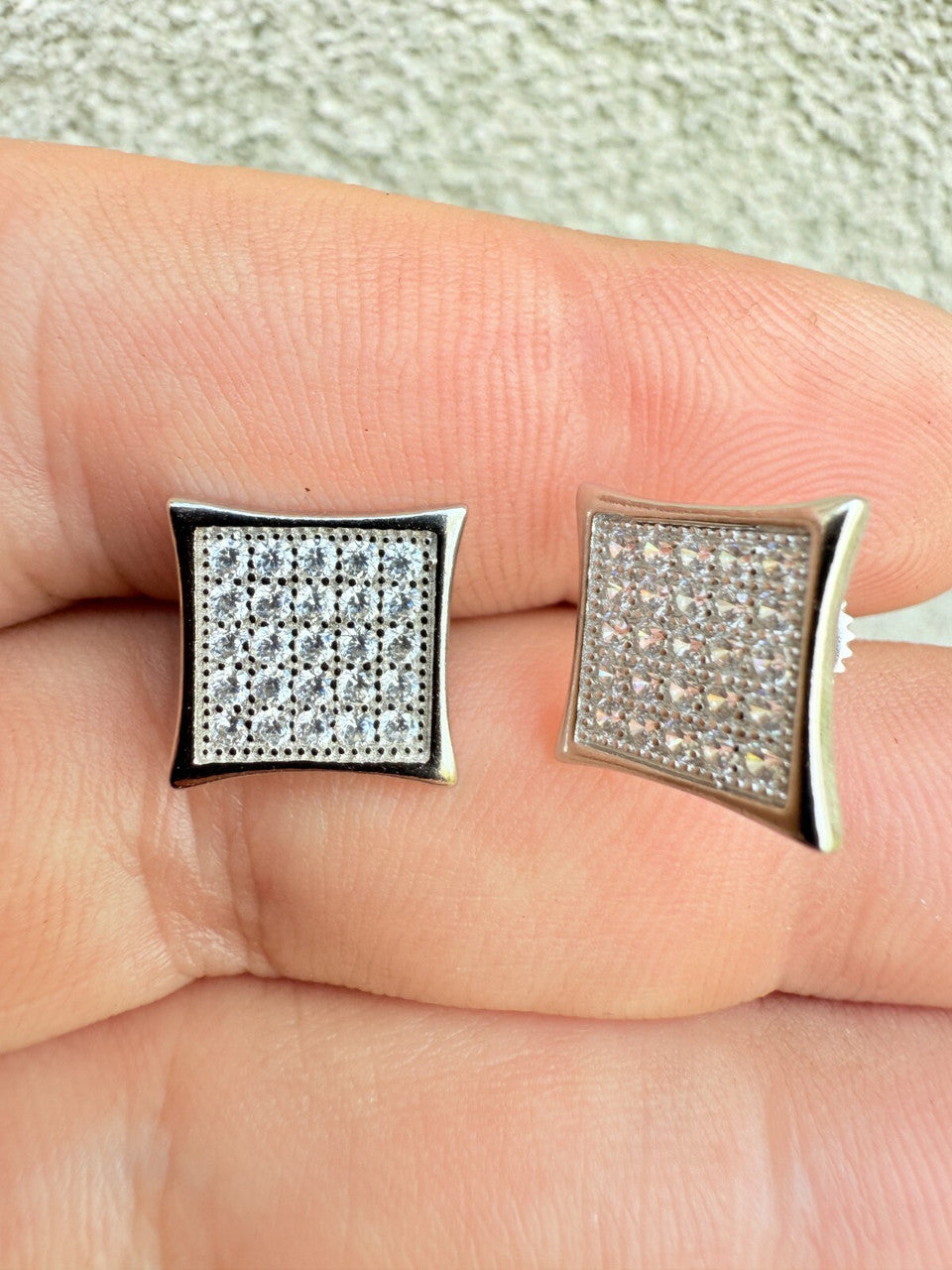 Real 925 Sterling Silver Kite Earrings Iced CZ Screwbacks 11mm - WHOLESALE DEAL