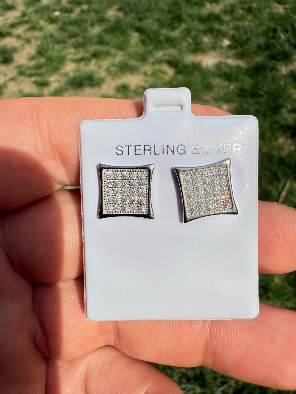 Real 925 Sterling Silver Kite Earrings Iced CZ Screwbacks 11mm - WHOLESALE DEAL