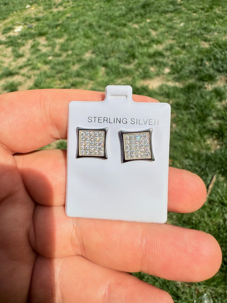 Real 925 Sterling Silver Kite Earrings Iced CZ Screwbacks 11mm - WHOLESALE DEAL